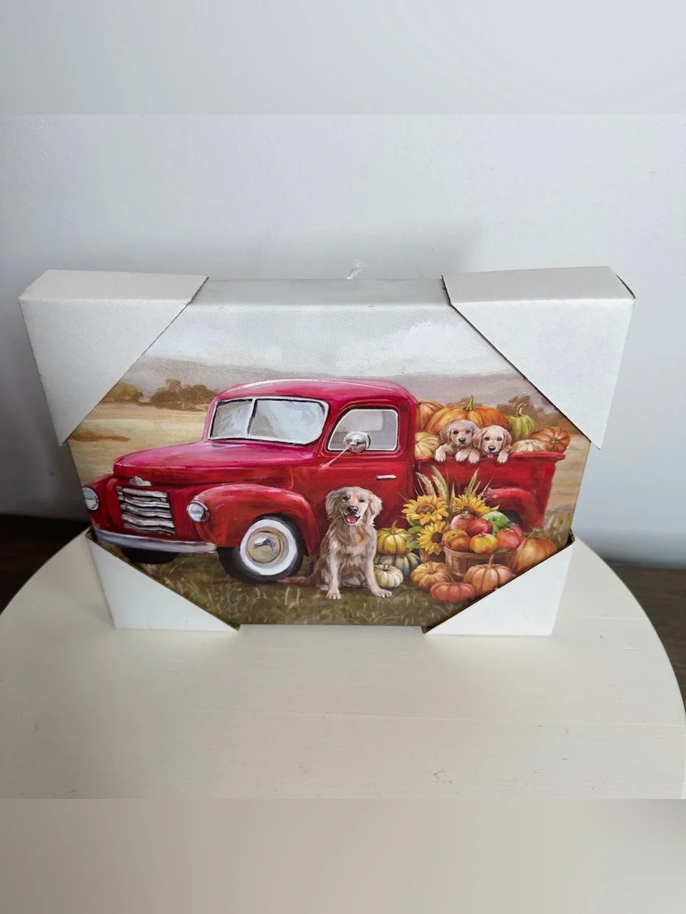 Fall Vintage Truck Golden Retriever Canvas Wall Decor